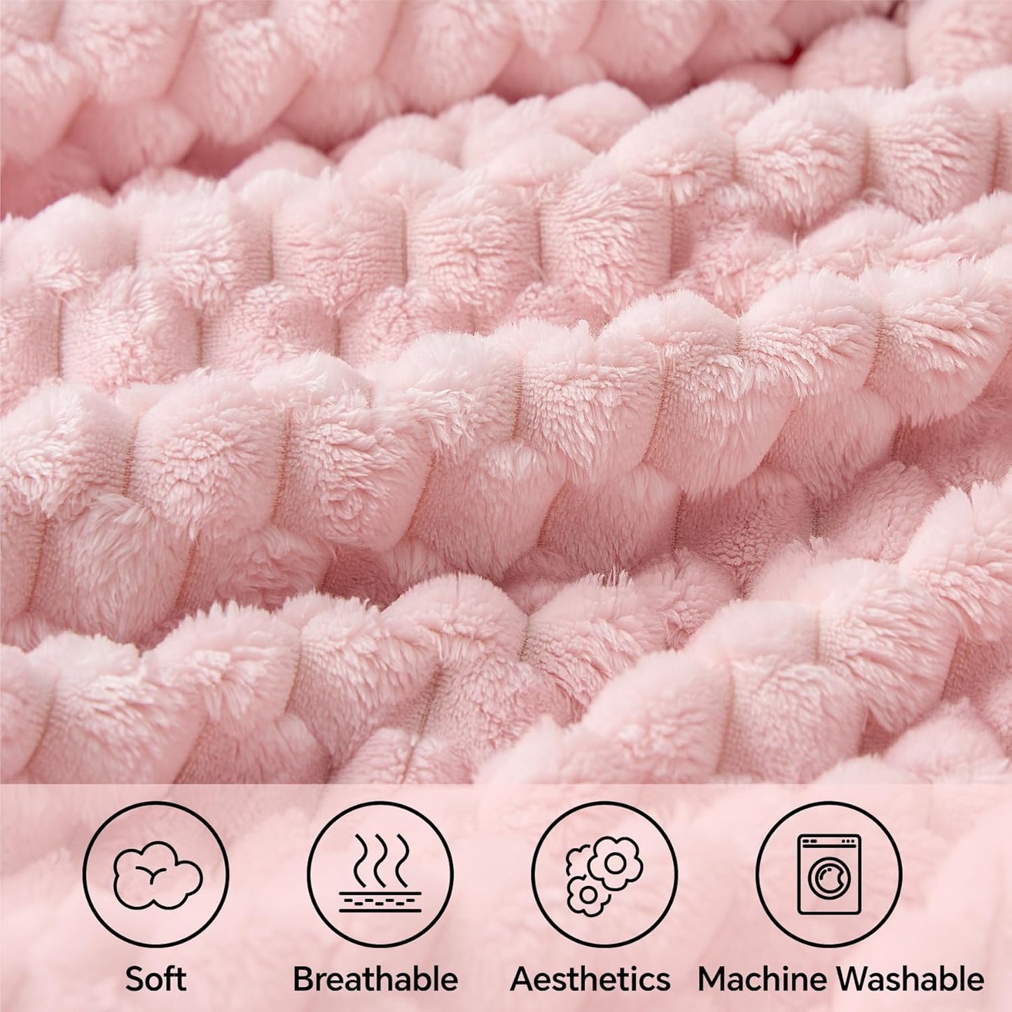 2 Pieces 3D Ribbed Jacquard Soft and Warm Decorative Fuzzy Blankets, Pink, 50X60In