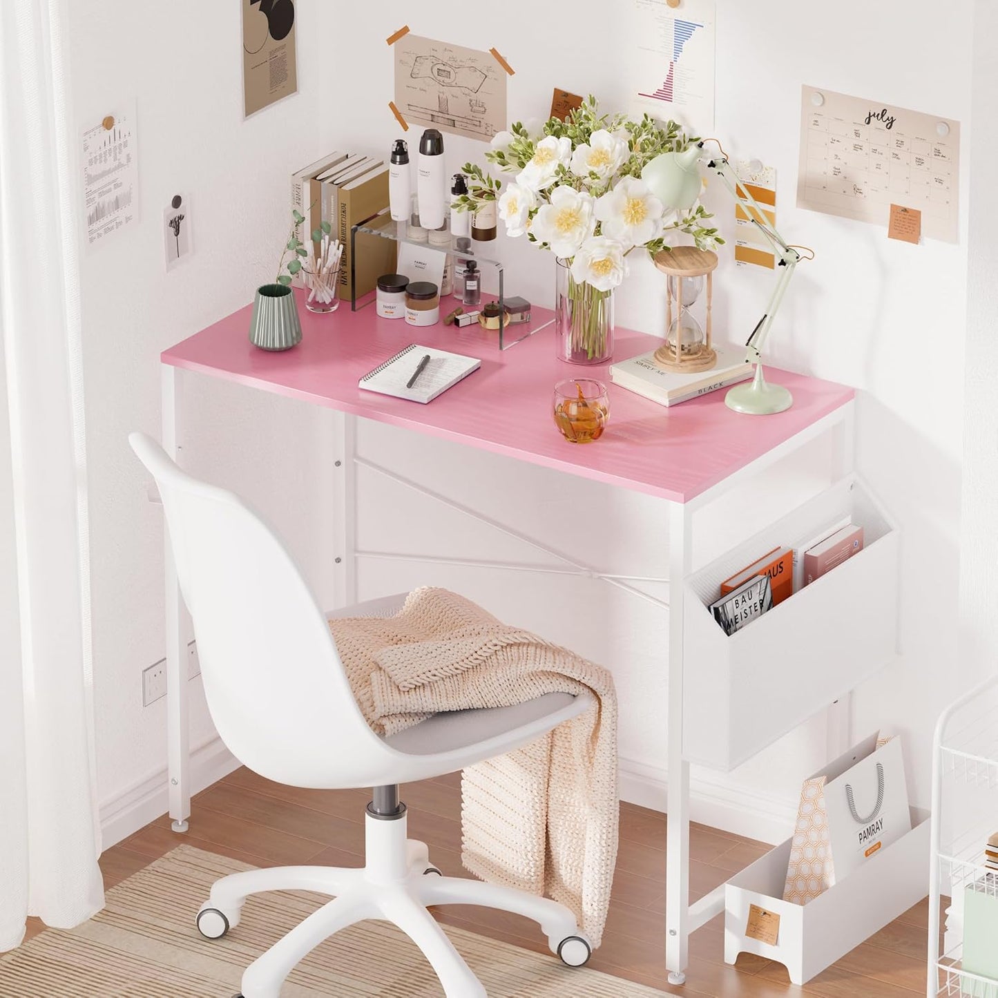 32 Inch Computer Desk for Small Spaces with Storage Bag, Home Office Work Desk with Headphone Hook, Small Office Desk Study Writing Table