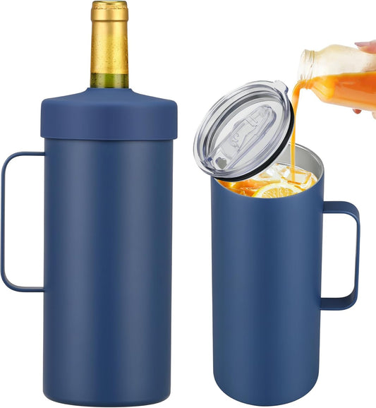 2 in 1 Wine Chiller Single Bottle and Travel Tumbler, 42Oz Stainless Steel Iceless Cooler Wine Bottle, Insulated Mug with Lid, Keep Wine Cold up to 6 Hours Fits Most Wine Bottles Gift for Wine Lovers