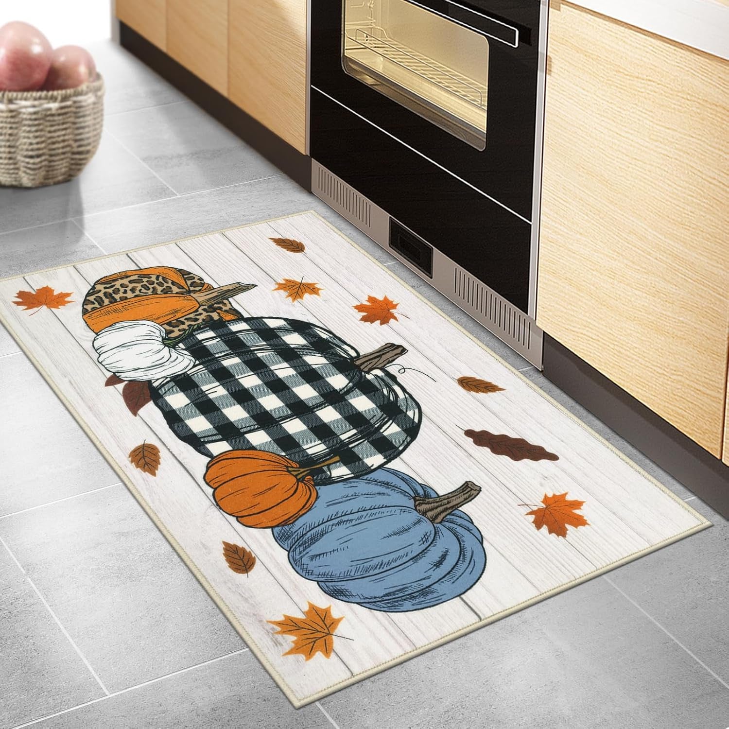 20"X32" Fall Bathroom Rugs Non Slip Washable, Pumpkin Fall Kitchen Rugs Farmhouse Halloween Kitchen Mat, Indoor Door Mats Carpet for Hallway Entryway Laundry Room Autumn Home Decor