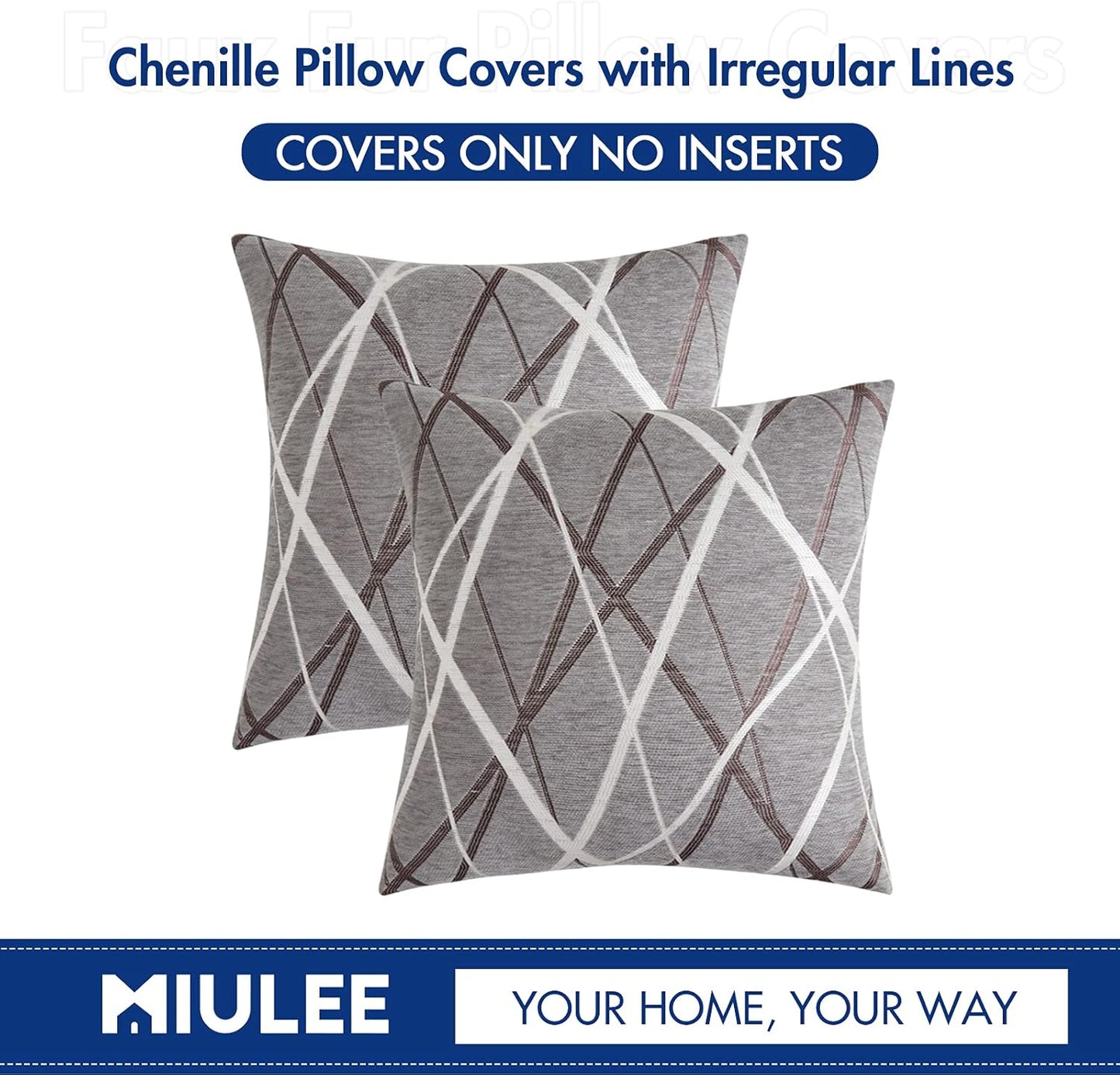 Pack of 2 Decorative Throw Pillow Covers Woven Textured Chenille Cozy Modern Concise Soft Grey Square Cushion Shams for Bedroom Sofa Car 18 X 18 Inch