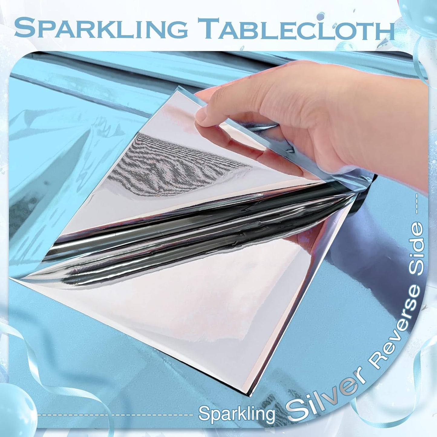Light Blue Foil Disposable Tablecloths - 54 x 72 Inches - Waterproof Covers for Baby Showers, Frozen-Themed Birthdays, Winter Celebrations, Christmas, Weddings, and Graduations - Set of 4