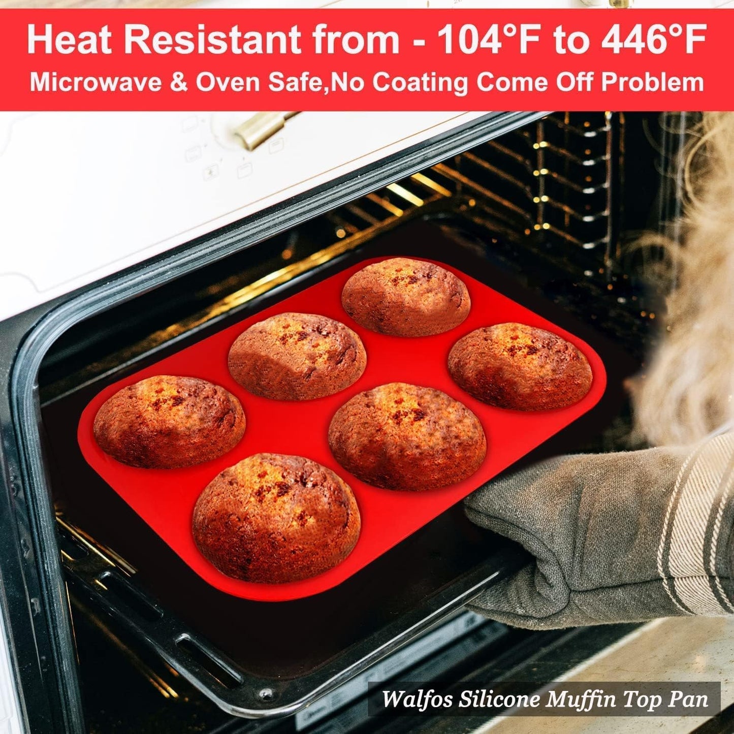 Silicone Muffin Top Pans for Baking 4Inch Jumbo Size, Perfect Results Premium Non-Stick Bakeware Egg Baking Pan, Great for Eggs, Hamburger Bun, Muffin Top and More, Food Grade & BPA Free, 1Pc