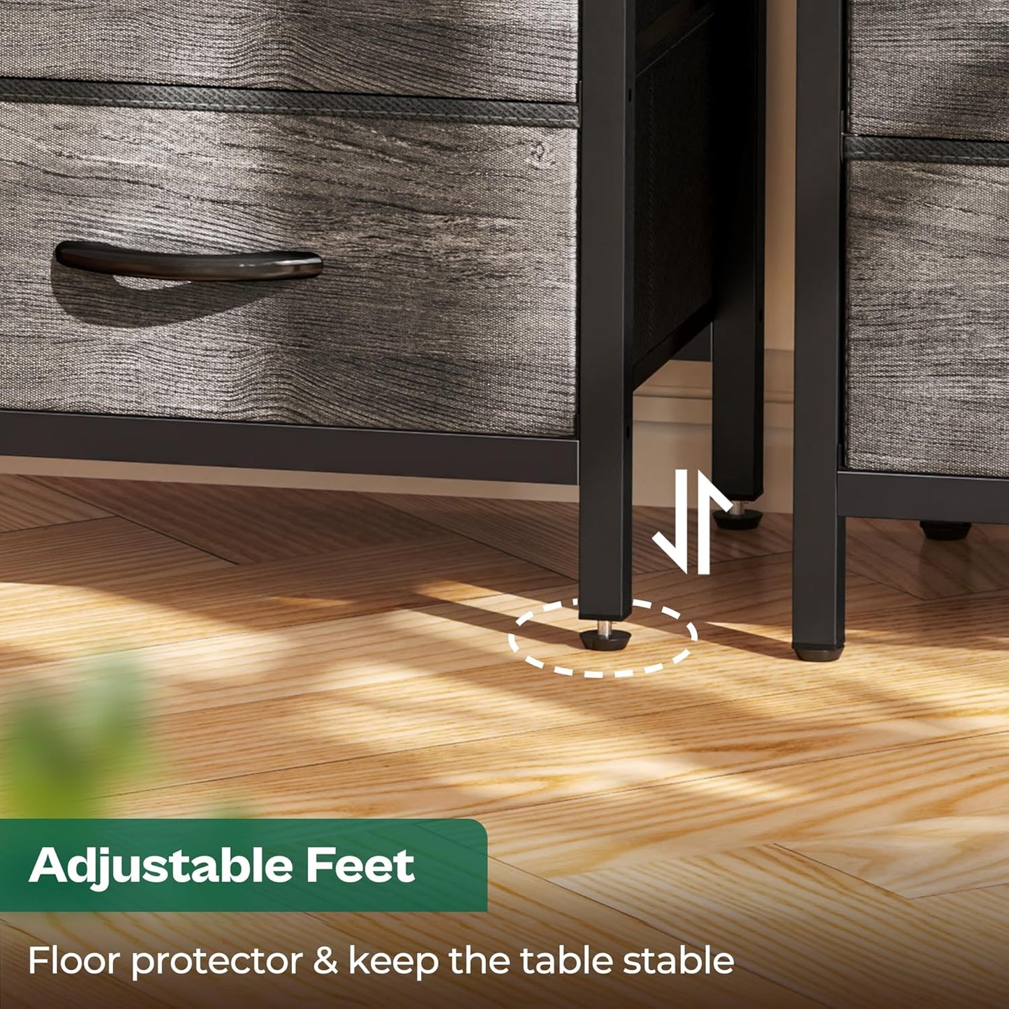 27.6-Inch Nightstand with Integrated Charging Station, End Table with USB Ports and Outlets, Bedroom Night Stand Featuring Fabric Drawers in Grey