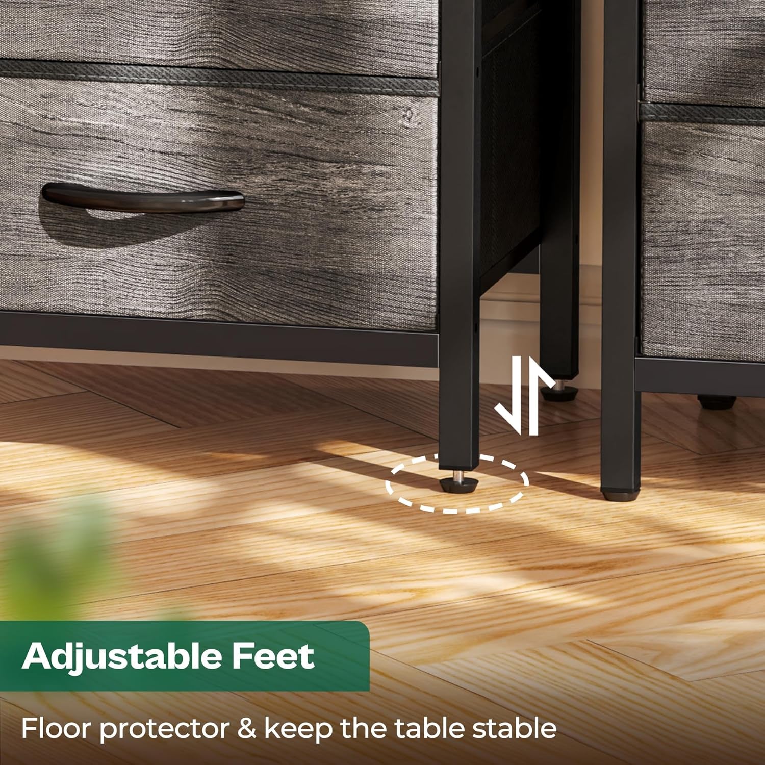 27.6-Inch Nightstand with Integrated Charging Station, End Table with USB Ports and Outlets, Bedroom Night Stand Featuring Fabric Drawers in Grey