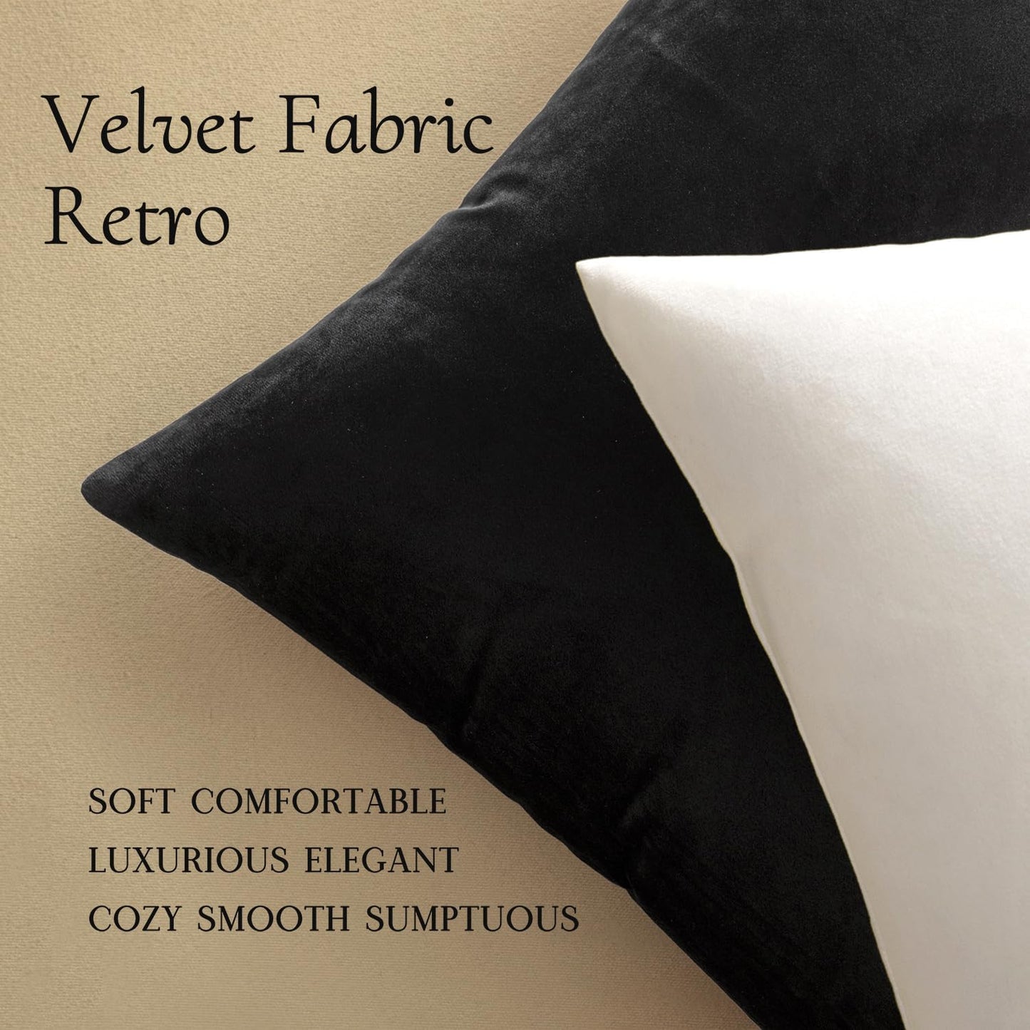 Velvet Throw Pillow Covers 18x18 Inches, Set of 2 - Black, Luxuriously Soft Decorative Cushion Cases for Modern Home Decor, Ideal for Sofa, Couch, Bed, and Chair with Invisible Zipper