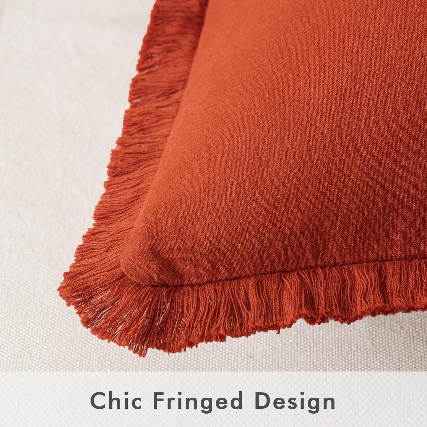 Throw Pillow Covers Fall Boho Farmhouse 18X18 Set of 2 Decorative Burnt Orange Couch with Fringe Chic Cotton Pillowcases Home Decor Accents for Cushion Soft Bed Living Room