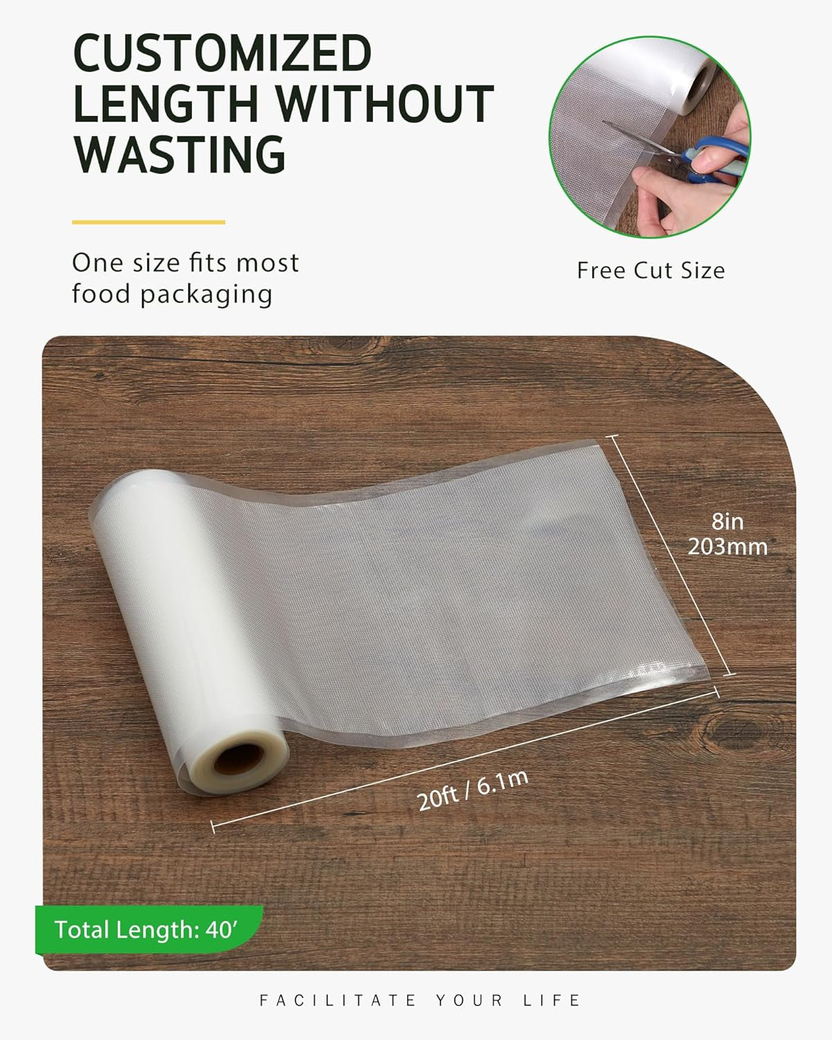 Vacuum Sealer Bags for Food, 2 Pack 8" X 20' Commercial Grade Bag Rolls, Food Vac Bags for Storage, Meal Prep or Sous Vide