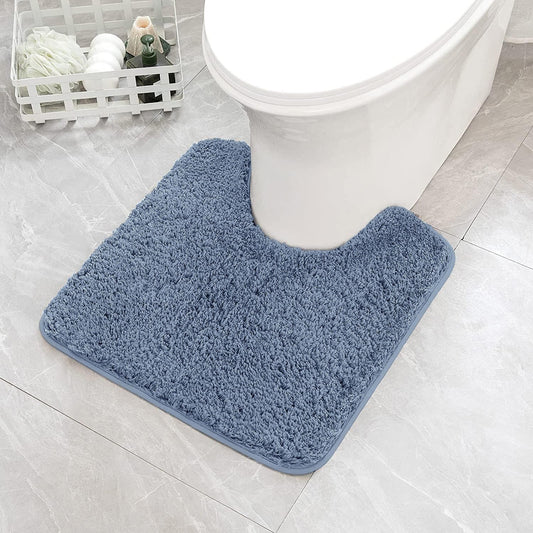 Microfiber U-Shaped Contour Bath Mat - Extra Thick, Soft, Absorbent, Non-Slip Rug for Bathroom Commode - Machine Washable (20x20 Inch, Dusty Blue)