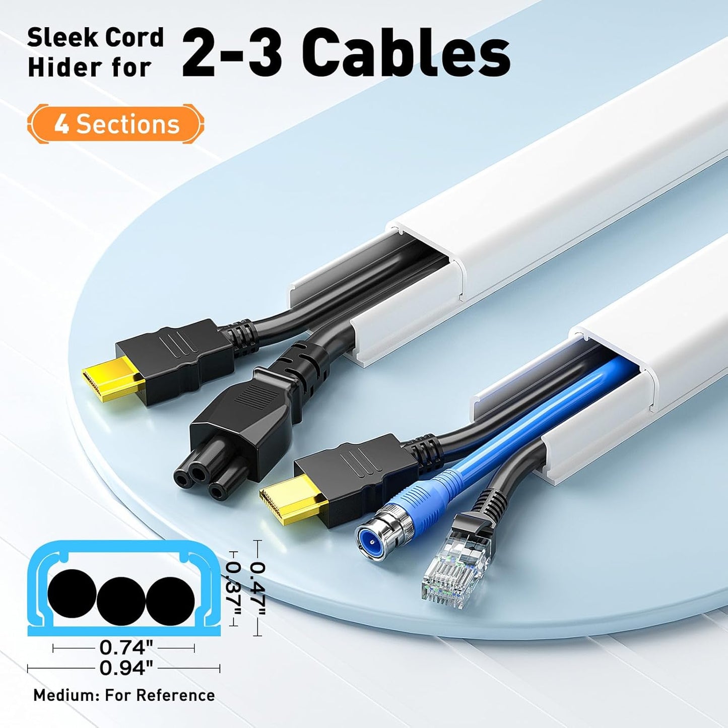 TV Cord Hider, 62.8In Cable Hider, Cord Covers for Wires on Wall, Wire Covers for 2-3 Cords, Wire Hiders for TV on Wall, Easier Setup Cable Cover Management, 4X L15.7 W0.94 H0.47In, White