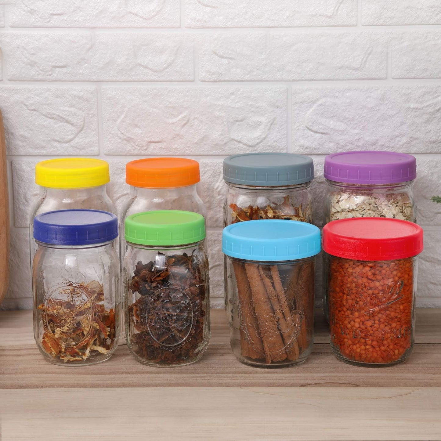 16 Pack Plastic Mason Jar Lids Fits Ball, Kerr & More - 8 Wide Mouth & 8 Regular Mouth - Colored Storage Caps for Canning Jars, Dishwasher Safe & Food Grade & Leakproof