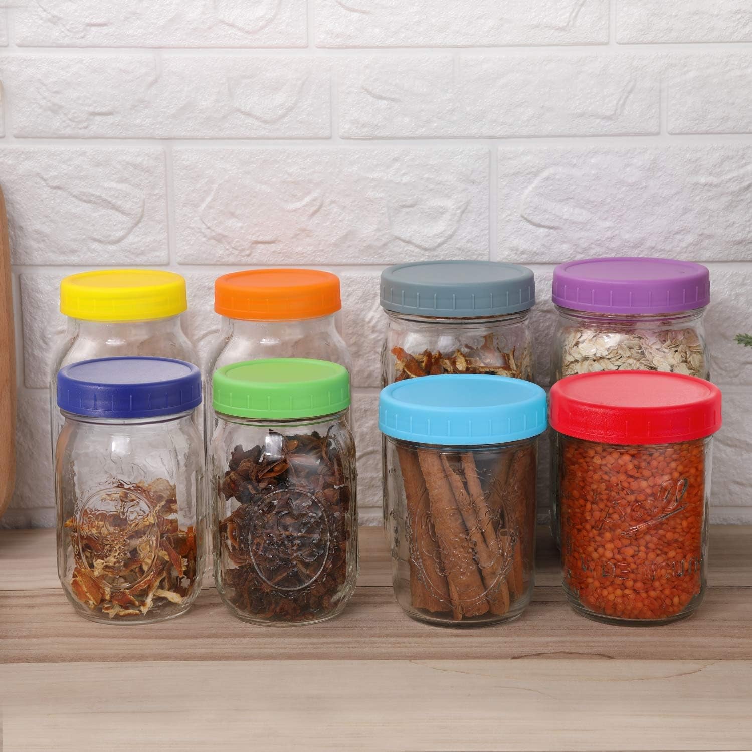 16 Pack Plastic Mason Jar Lids Fits Ball, Kerr & More - 8 Wide Mouth & 8 Regular Mouth - Colored Storage Caps for Canning Jars, Dishwasher Safe & Food Grade & Leakproof