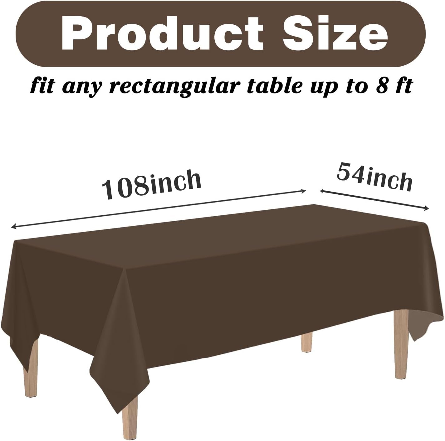 2PCS Brown Plastic Tablecloths 54 X 108 Inch, Disposable Table Cloths Rectangle Party Table Covers