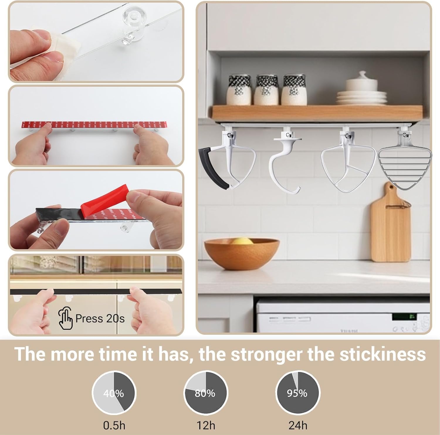 2 Pack Mixer Attachment Holder for Kitchen Aid Stand Mixer Accessories and Attachments, Hanging Hooks Mixer Attachment Organizer Compatible with Kitchen Aid Mixer Accessories