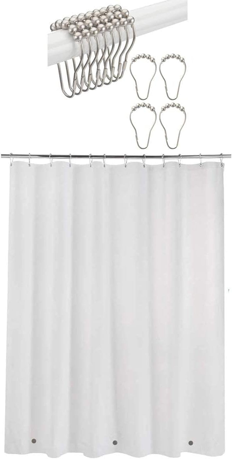 Shower Curtain Hooks Rings and Waterproof Lightweight 72 X 72 Inches PEVA Shower Curtain Liner, White