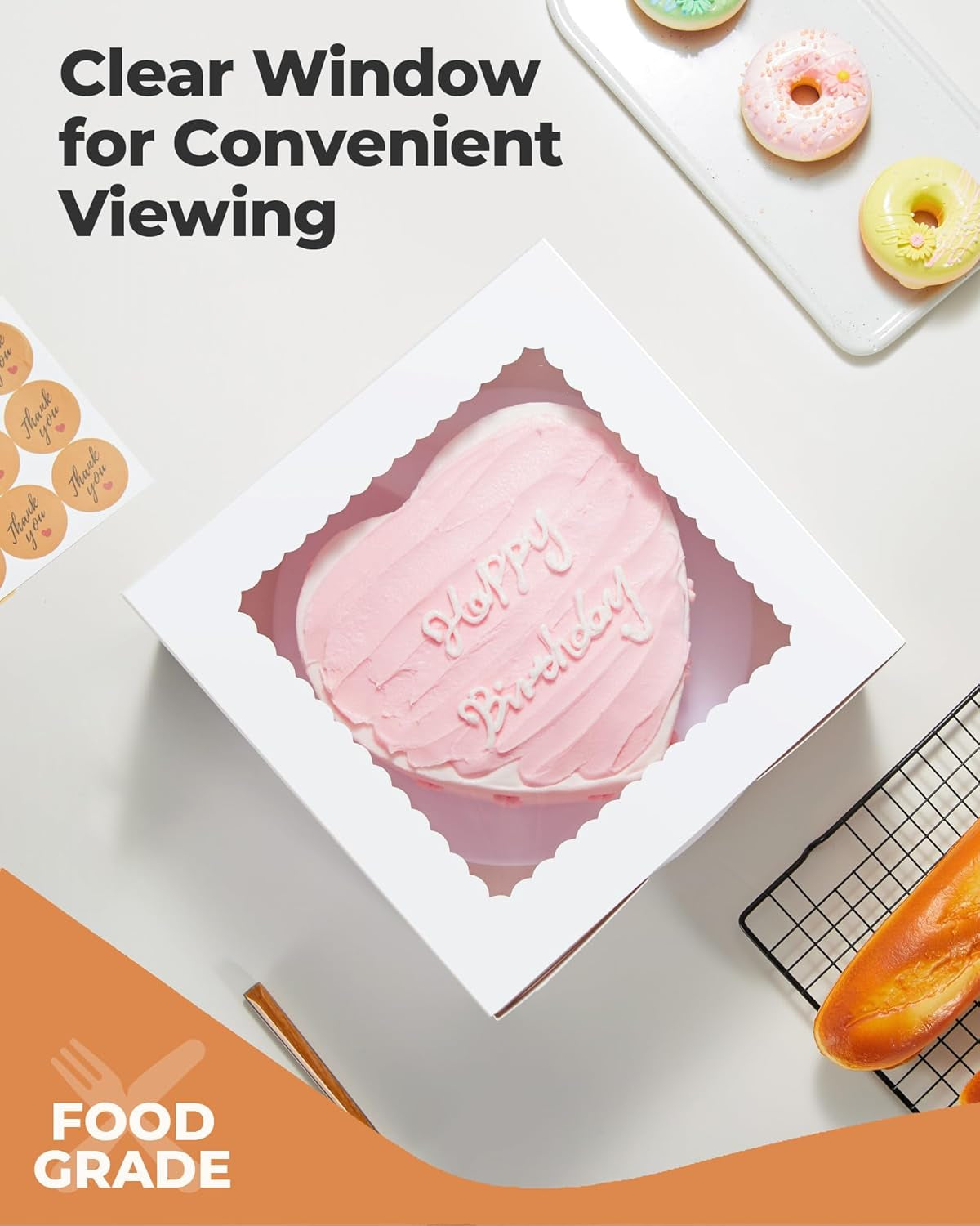 24Pcs Cake Boxes with Window, 10 X 10 X 5 Inches Bakery Boxes Treat Cookie Dessert Boxes Pastry Box for Cake, Chocolate Covered Strawberries, Cupcakes, Donuts, Baked Goods