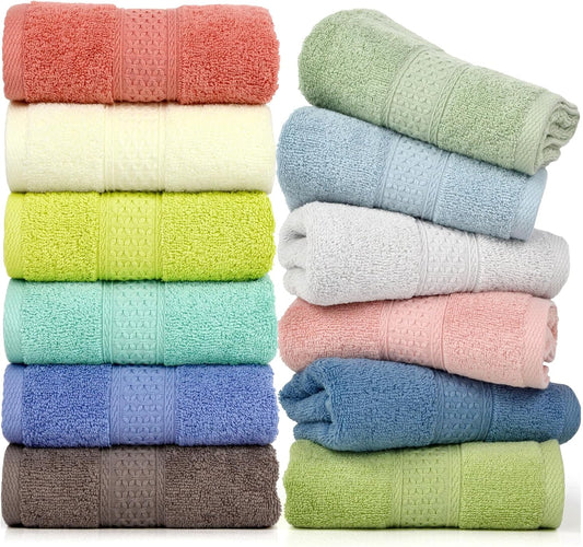 Hand Towels 12 Pack 12 Colors 100% Cotton Hand Towel Set for Bathrooms and Different Family Members - Ultra Soft Bath Hand Towel with Assorted Colors (13 by 29 Inches)