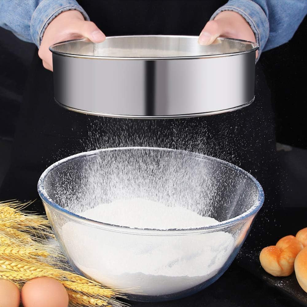 2 Pack Flour Sifter,Stainless Steel Fine Mesh Strainers Flour Sieve,60 Mesh round Sifter for Baking Cake Bread (6-Inch and 8-Inch)