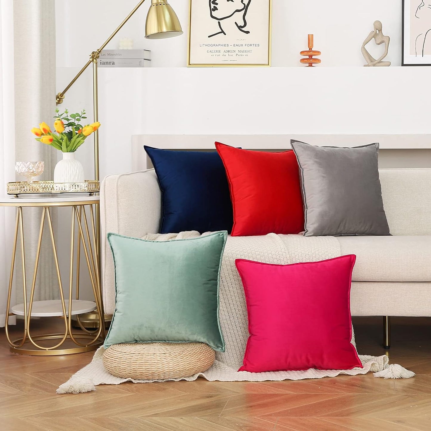 Velvet Navy Blue Throw Pillow Covers 18X18 Inches Pack of 2 Soft Decorative Square Cushion Covers for Couch Sofa Bed Livingroom Car,45X45Cm