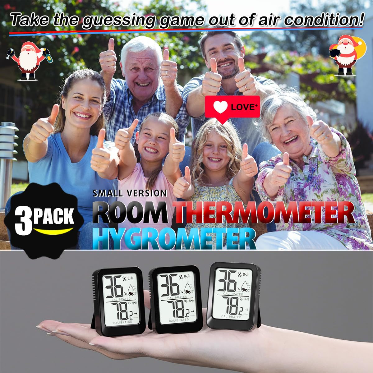 3 Pack Room Thermometer Indoor Hygrometer for Home, Digital Sensor Mini Humidity Gauge Meter, Temperature Humidity Monitor for Bedroom, Pet, Plant - Battery Included