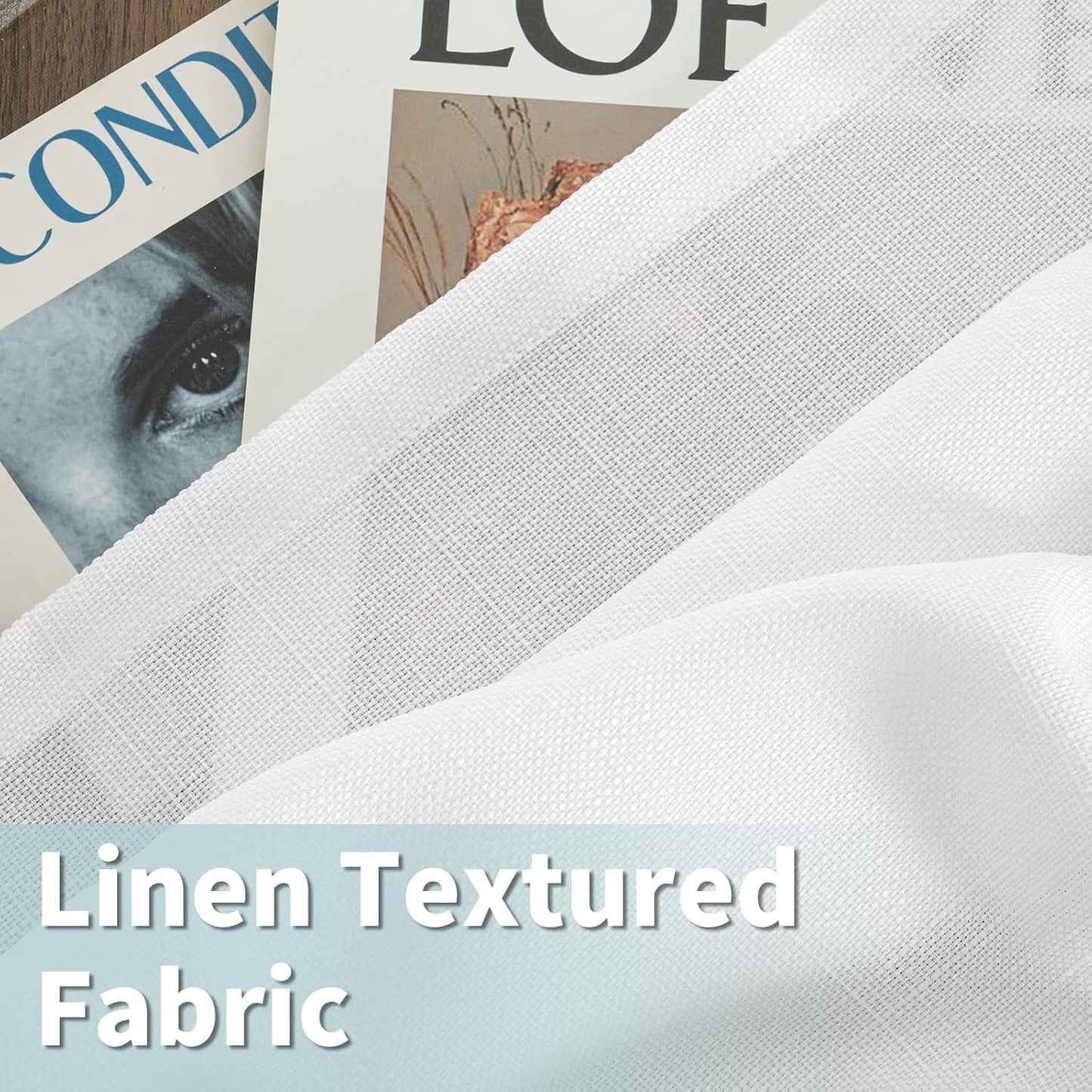 White Linen Curtains 84 Inches Long 2 Panels, Semi Sheer Light Filtering Privacy Neutral Panels Grommet Faux Linen Textured Opaque Drapes for Bedroom/Living Room, 52 X 84 Inch