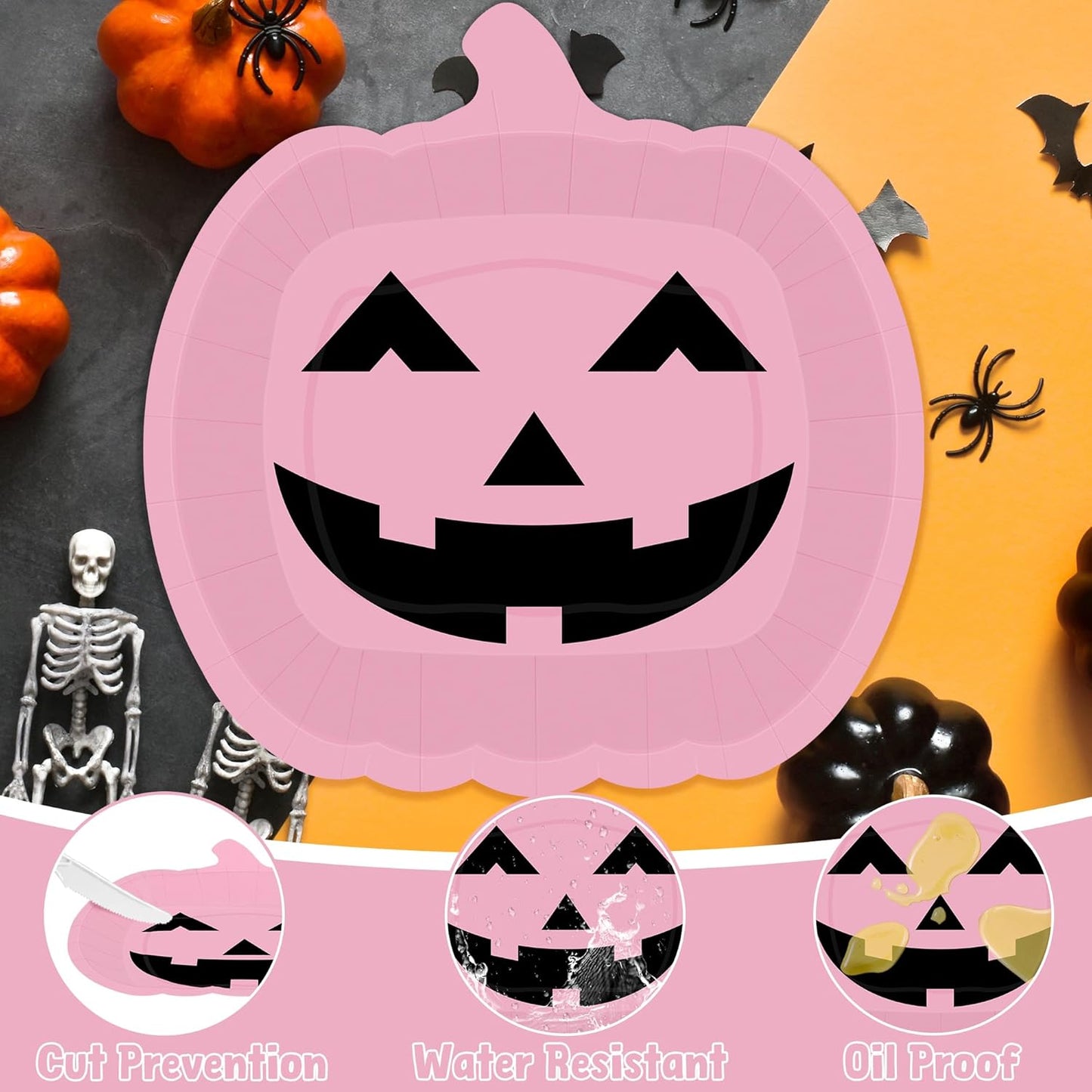 Pink Grimace Halloween Pumpkin Plates - 50 PCS, 9.6'' X 9.4'' Disposable Paper Plates for Party Supplies and Decorations