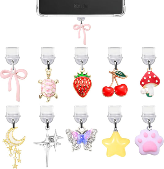 Charms for Kindle, Dust Plug Charm Compatible with Kindle with Type C Charging Port, Coquette Gift for Book Lover Readers Men Women Teachers Students, Accessories for Kindle (10 Pcs Charms)