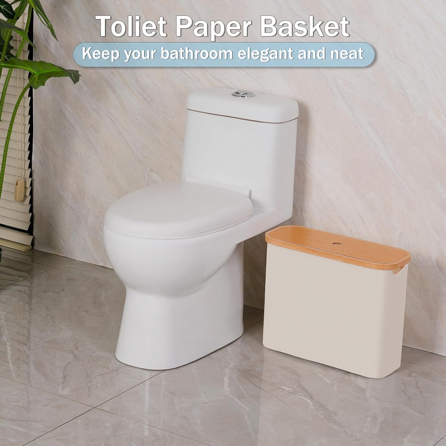 Toilet Paper Basket, Toilet Paper Storage with Lid, Toilet Paper Organizer for Bathroom, Free Standing Toilet Paper Holder with Storage, Beige