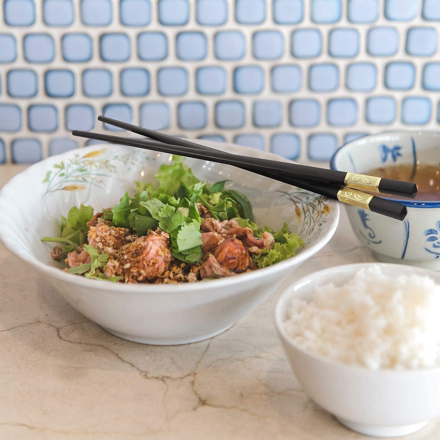 10 Pairs Fiberglass Chopsticks - Reusable Chopsticks Dishwasher Safe, 9 1/2 Inches - Gold