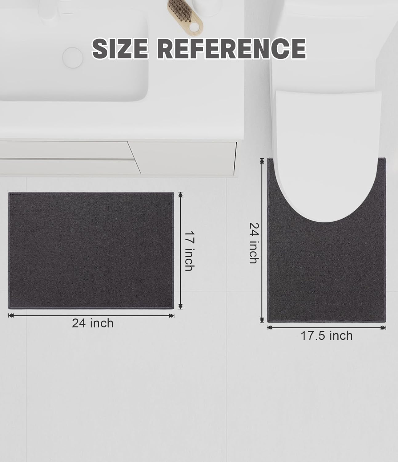 2-Piece Ultra Thin Bathroom Rug Set, Absorbent Quick-Dry Non-Slip Floor Mats for Under Door Use, Machine Washable (Dark Grey)