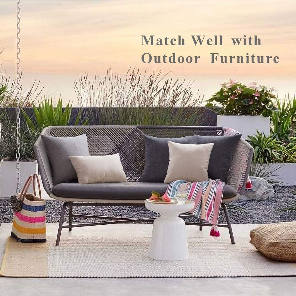 Pack of 2 Decorative Outdoor Solid Waterproof Throw Pillow Covers Faux Linen Garden Farmhouse Cushion Cases for Patio Tent Balcony Couch Sofa 18X18 Inch Beige