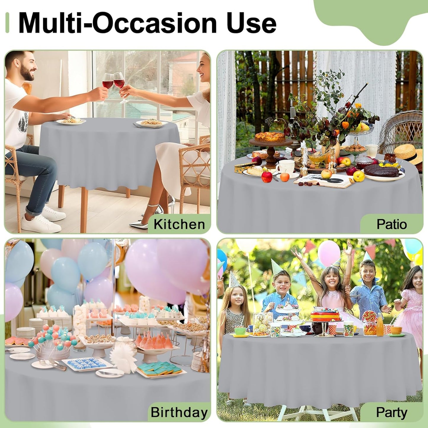 4 Packs Disposable Plastic Table Cloth, 84" round Waterproof Tablecloth, Leakproof & Sturdy Decorative Table Covers for Picnic, Party and Outdoor, Grey