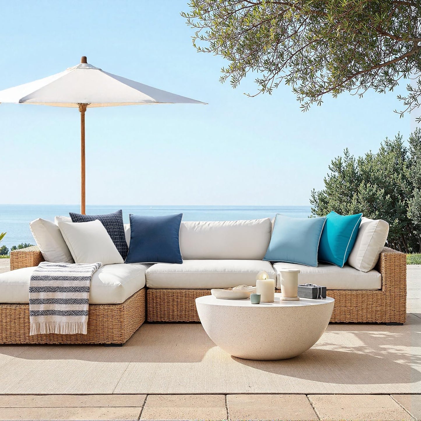 Set of 2 Outdoor Waterproof Decorative Pillow Covers in Solid Teal Blue for Farmhouse Style, Suitable for Patio, Tent, Bed, and Living Room - 18x18 Inches