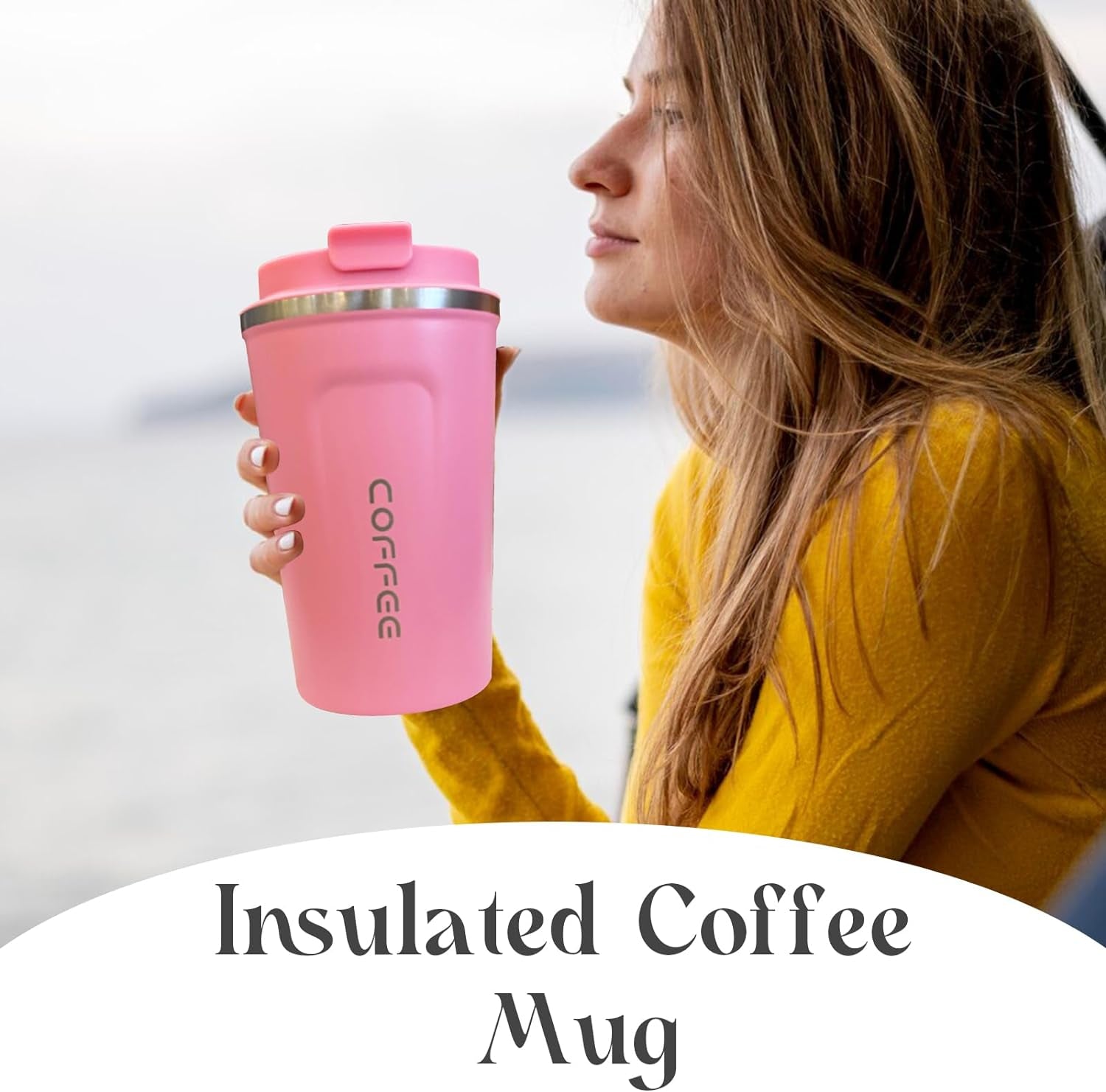 Insulated Travel Coffee Mug, Spill & Leak Proof, Portable to Go Camping Stainless Steel Coffee Tumbler, Reusable Thermal Coffee Cup with Lid for Hot & Cold Drinks (2Nd-Pink, 12 OZ)