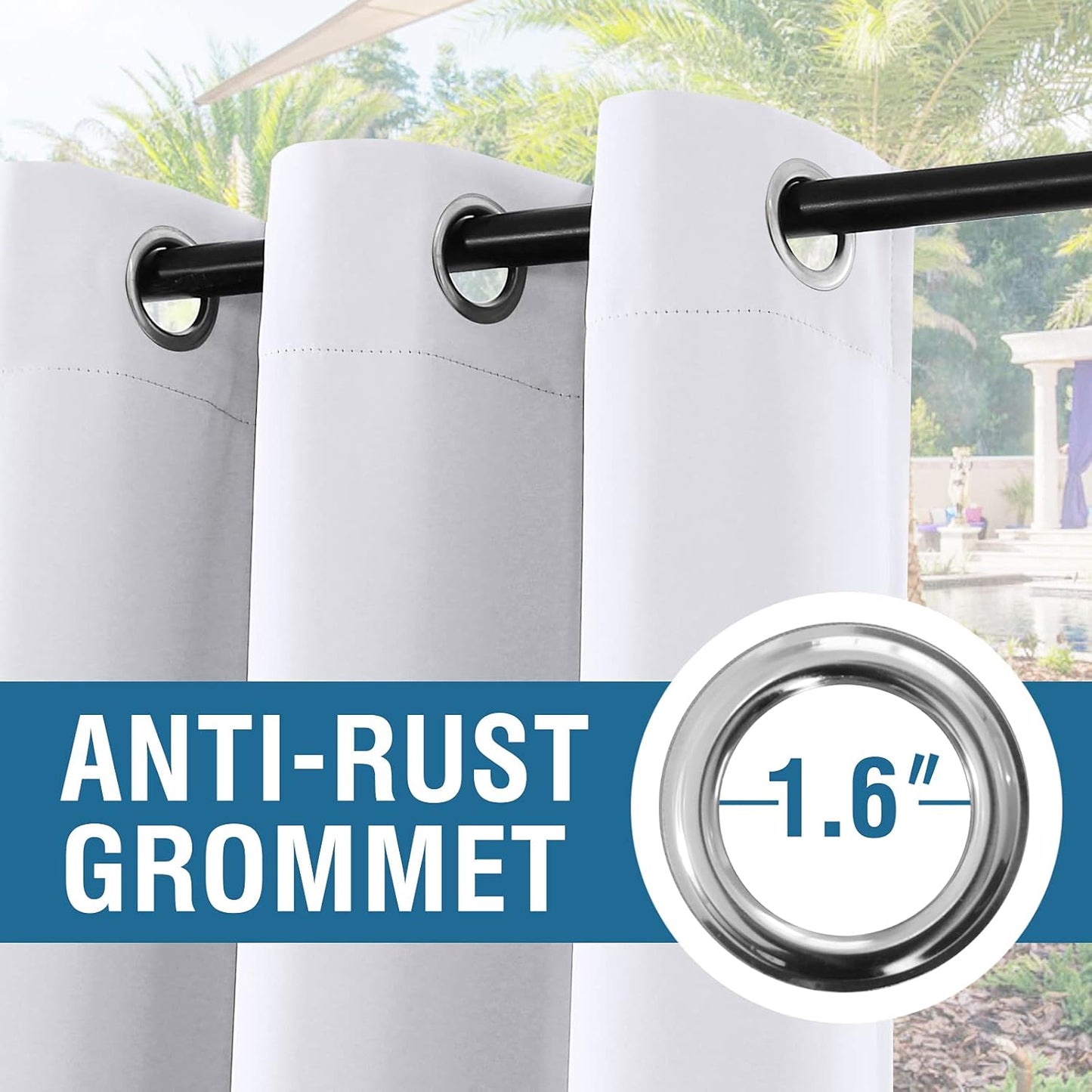White Indoor Outdoor Curtains for Patio Waterproof Stainless Steel Silver Grommet Thermal Insulated Light Blocking Outdoor Drapes for Deck/Gazebo, Pure White, 52X108 Inch, 1 Panel