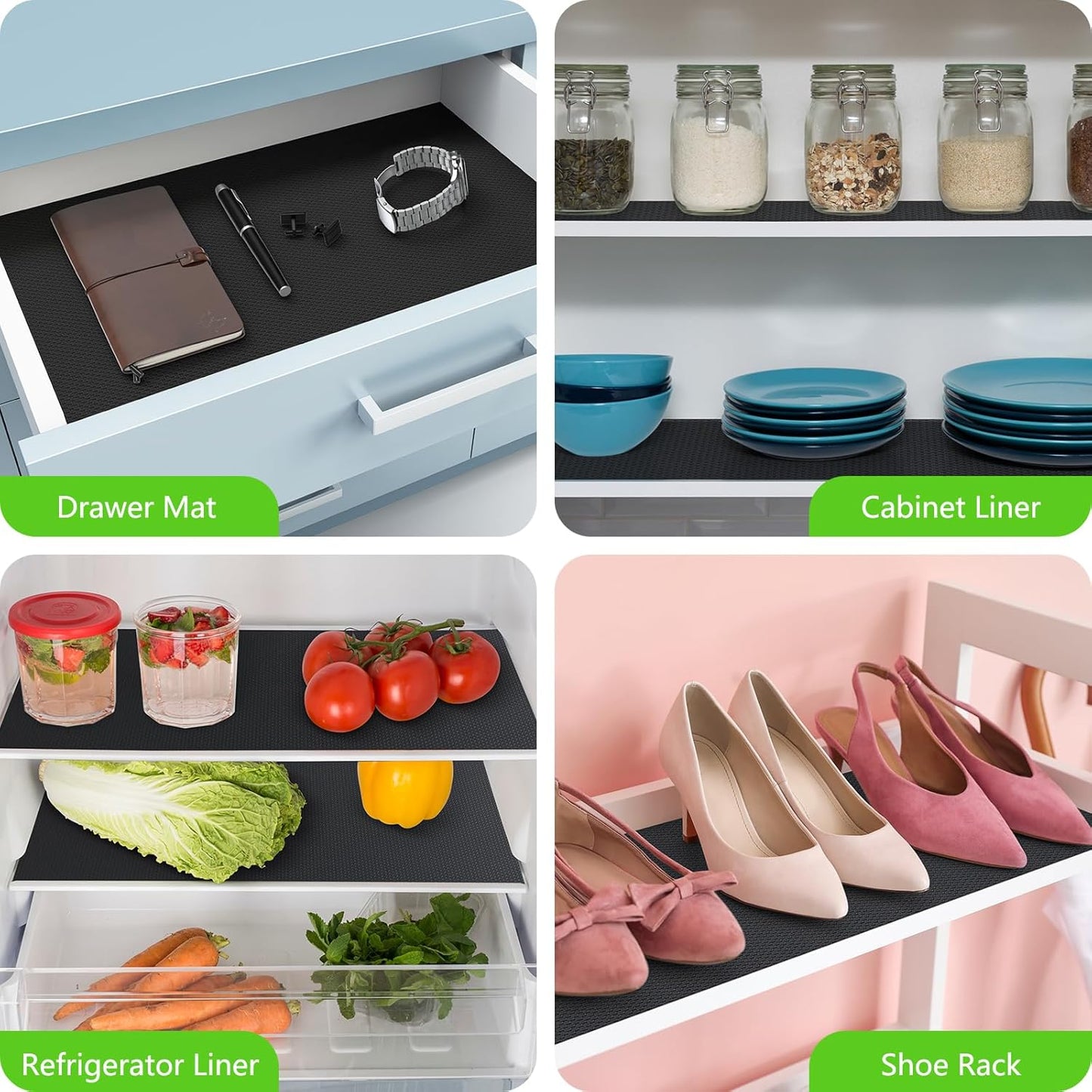 Shelf Liners for Kitchen Cabinets Non Adhesive Drawer Liner for Bathroom Waterproof Refrigerator Liners for Shelves Fridge Plastic Mats Cabinet Cupboard Liner Black 11.8 X 59 Inches
