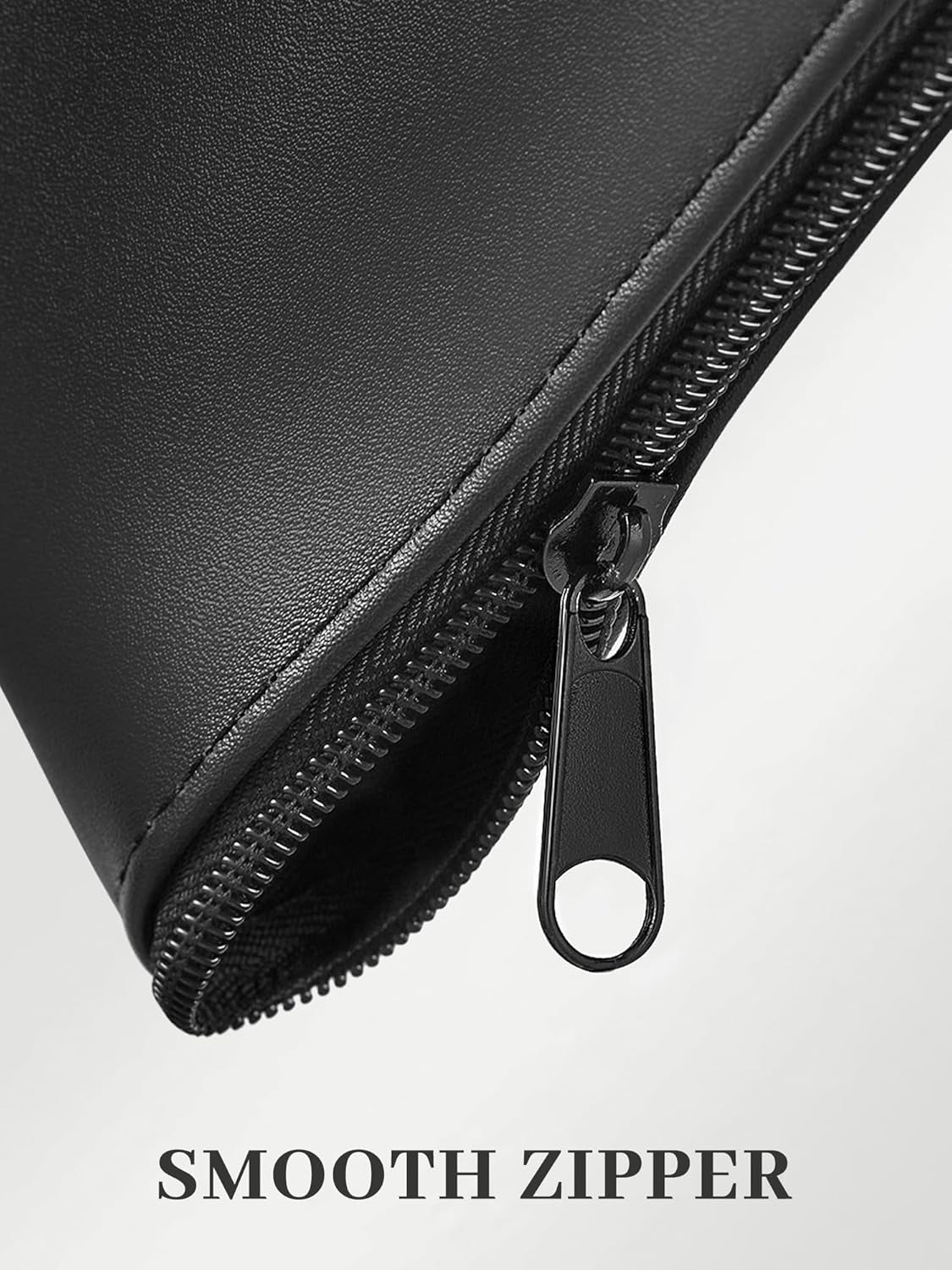 Money Bags with Zipper, 2-Pack Bank Bags with Label, Waterproof Leather Money Pouches, for Cash Coin Bill Invoice Deposit Receipt Storage and Organize, 11.5 X 6.2 Inches (Black)