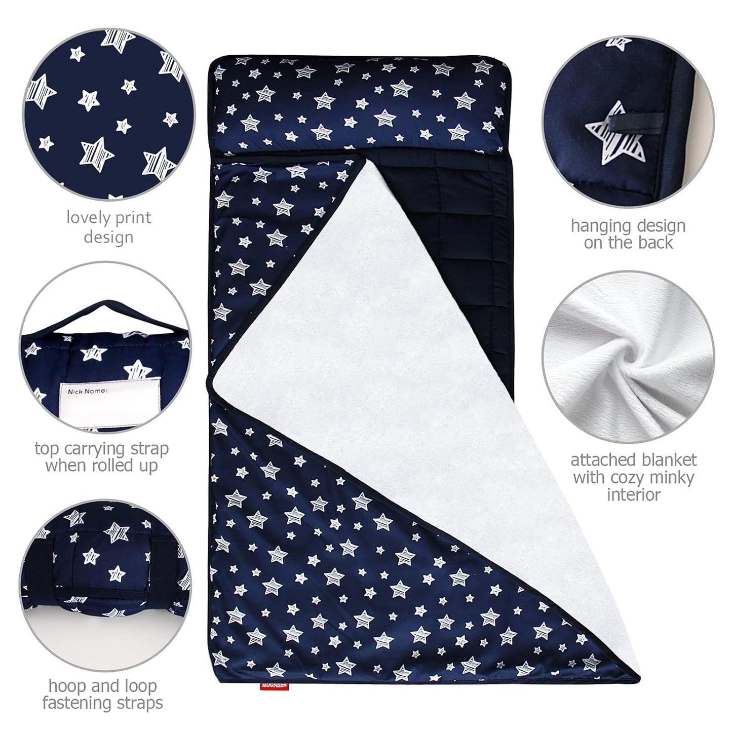 Toddler Nap Mat 2 Pack, Nap Mat for Kids Preschool, Daycare and Fleece Minky Blanket, Lightweight, Soft, Gray and Navy