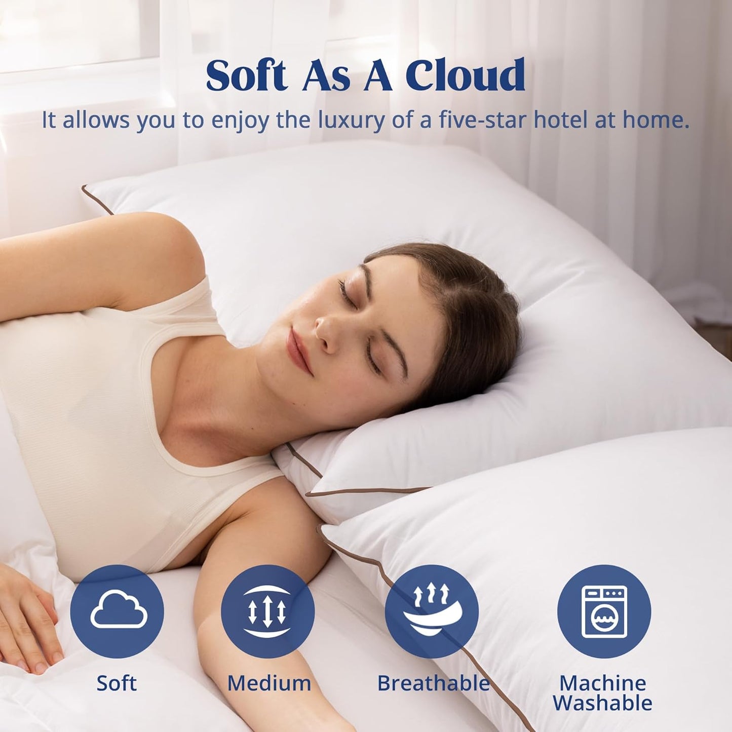 ® Goose Feather down Pillows King Size Set of 2, Soft Fluffy Luxury Hotel Collection Pillow, 100% Cotton Cover, Medium Firm Bed Pillow for Back, Stomach or Side Sleeper.