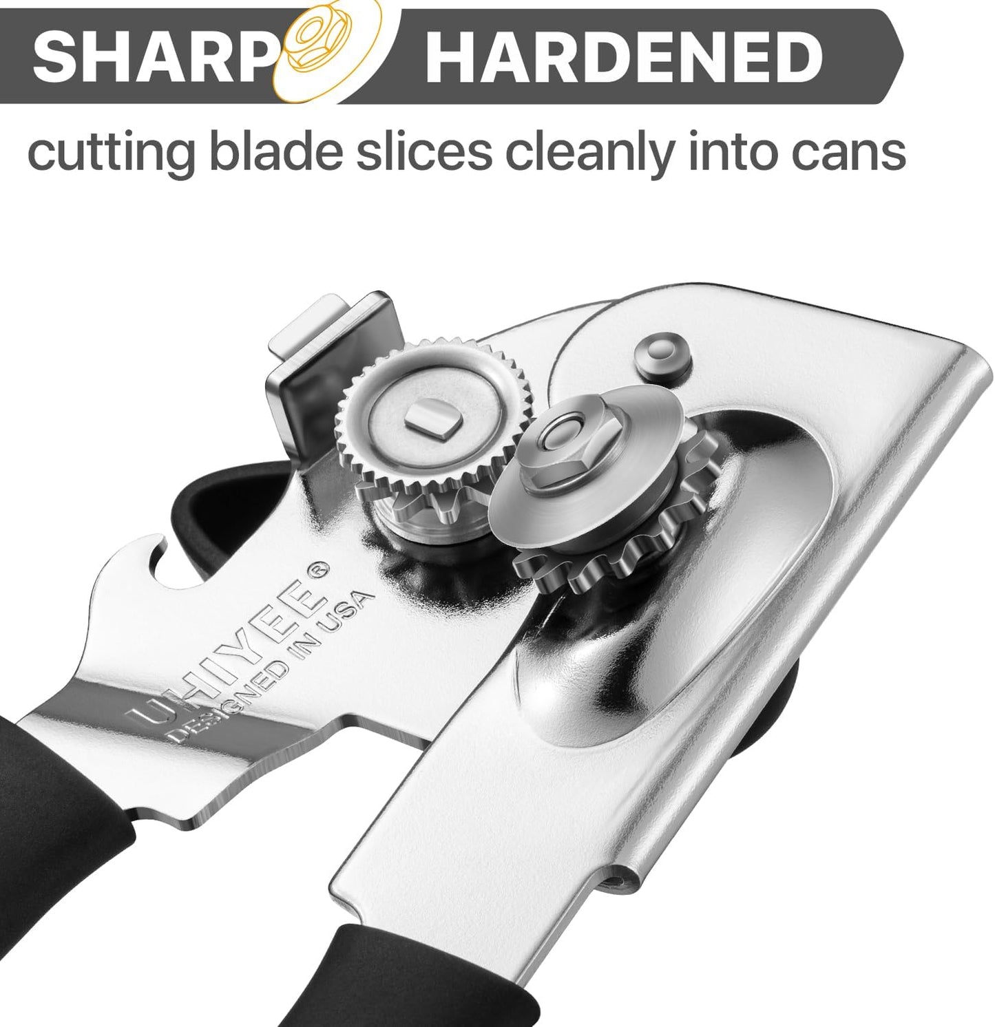 Can Opener Manual Heavy Duty,  Hand Held Can Openers for Seniors with Comfort Grip Sharp Blade, Solid Steel Hand Manual Can Open with Magnet for Kitchen Camping, Black