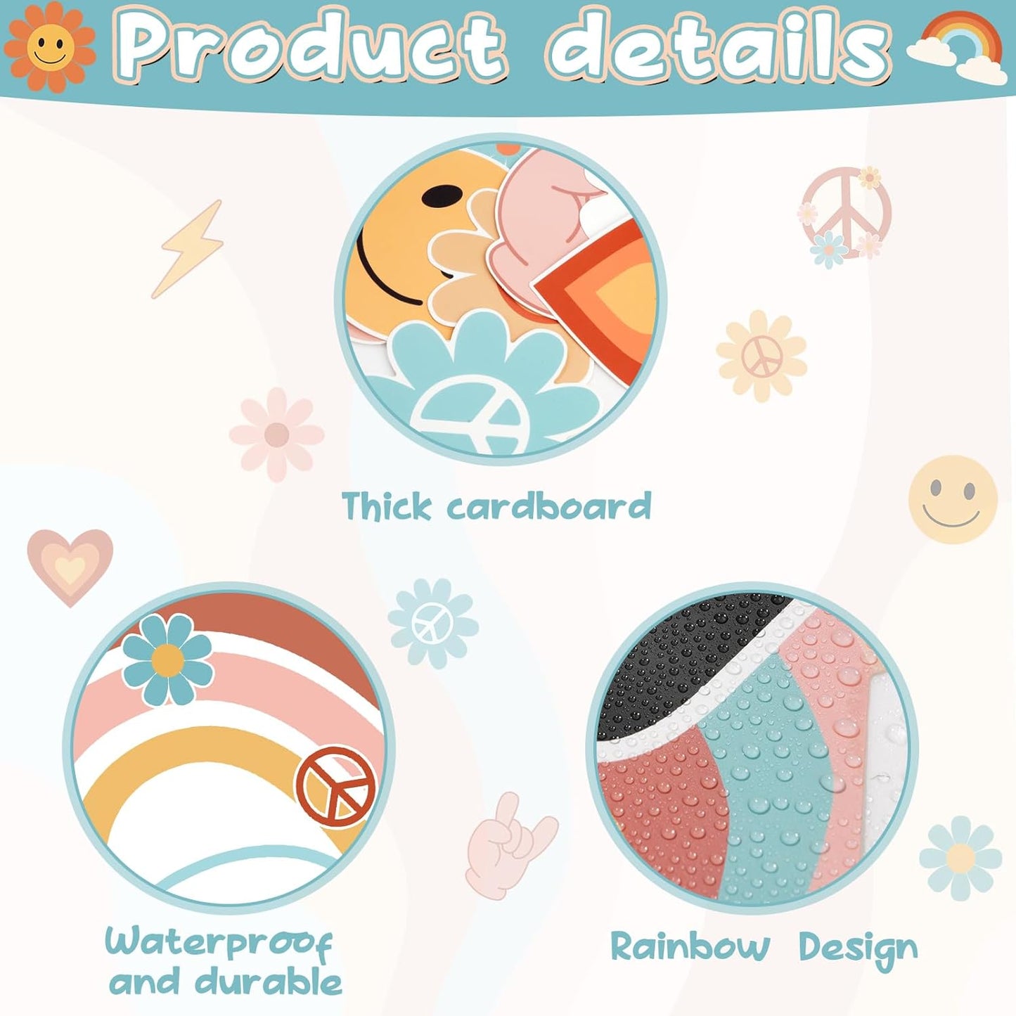 61Pcs Retro Welcome Back to School Bulletin Board Welcome Poster Banner Groovy Rainbow Theme Welcome Sign Decor with Glue Point for First Day of Kindergarten Preschool Classroom Decorations