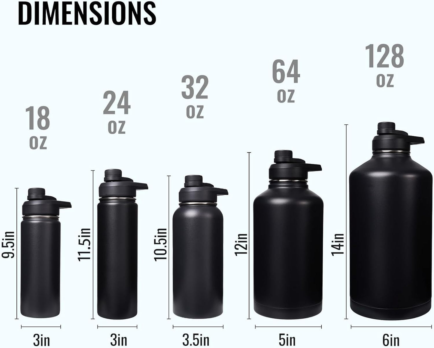 18 Oz Insulated Water Bottle with Handle, 304 Stainless Steel Water Bottles with Wide Mouth, Double Wall Vacuum Sports Water Bottle, BPA Free, Keep Cold and Hot, Black/Gray