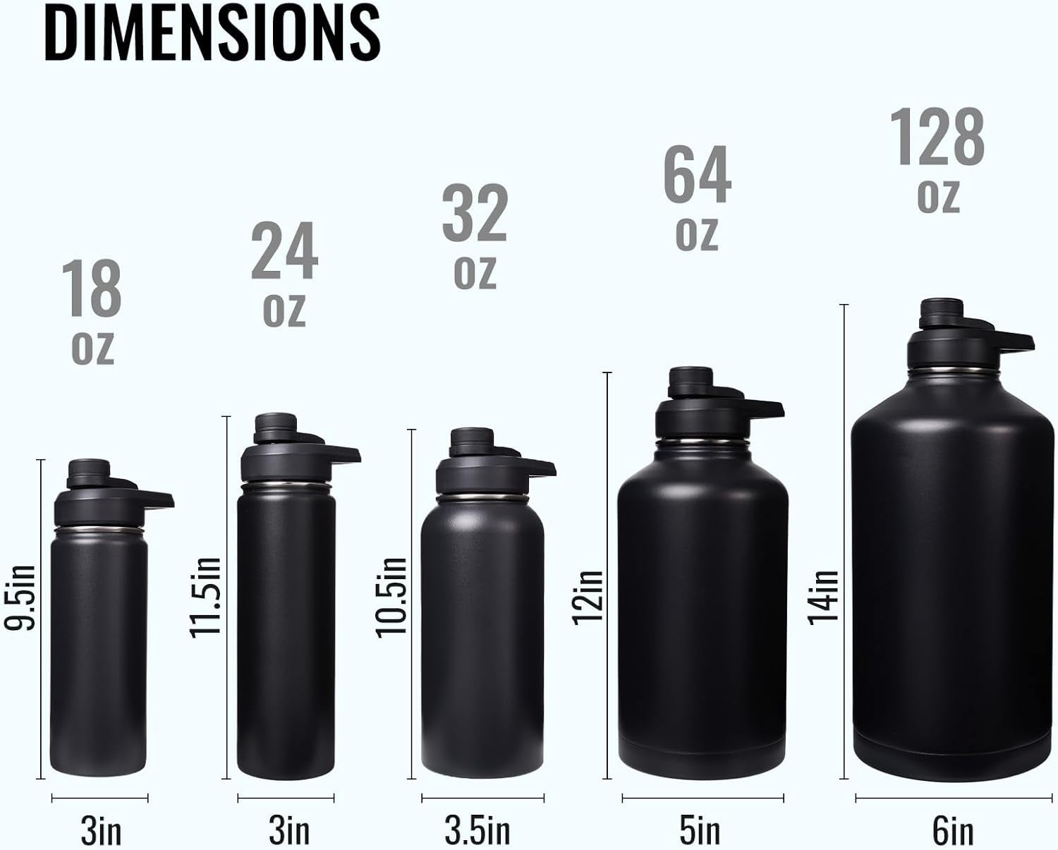 18 Oz Insulated Water Bottle with Handle, 304 Stainless Steel Water Bottles with Wide Mouth, Double Wall Vacuum Sports Water Bottle, BPA Free, Keep Cold and Hot, Black/Gray