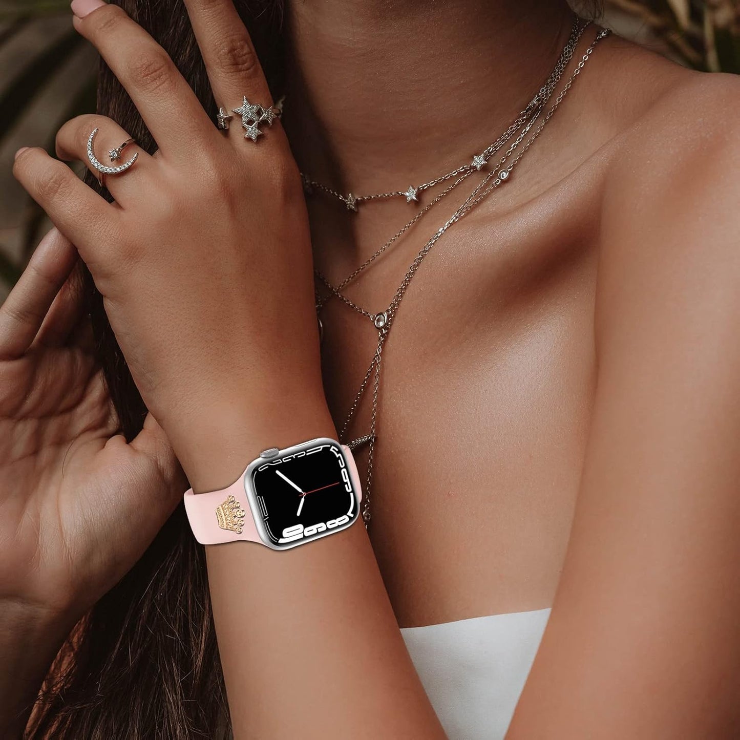 Designer Silicone Watch Bands with Studs Compatible with Apple Watch Band 38Mm 44Mm 40Mm 45Mm 41Mm 42Mm 46Mm 49Mm, Sport Straps Decorative Charms Nails for Iwatch Ultra/2/3 SE/3 Series 11/10/9/8/7/6/5/4/3/2/1