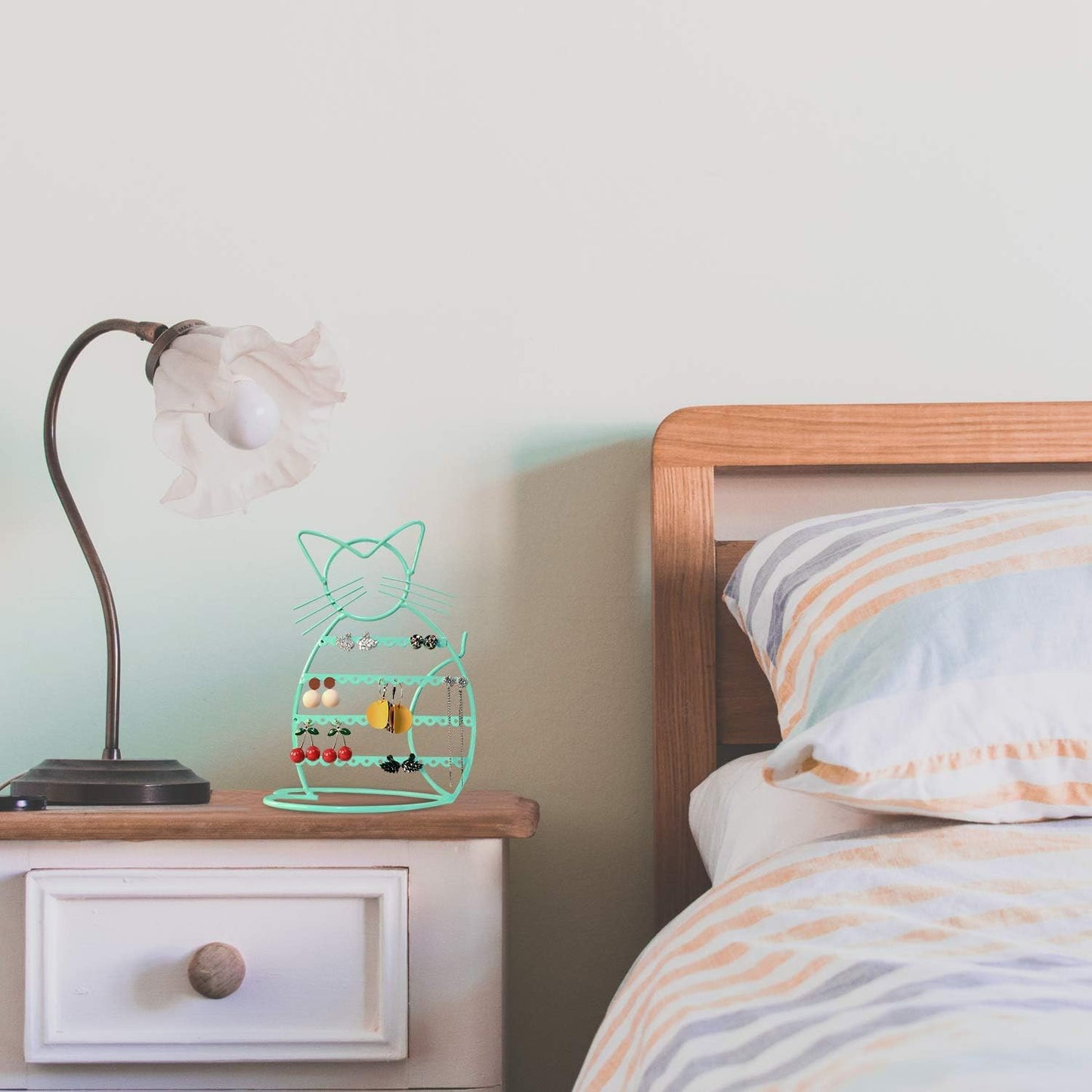 Cat Shaped Earring Holder Stand - Metal 48 Stud Holes, Jewelry Display Vanity Organizer for Girls - Jade