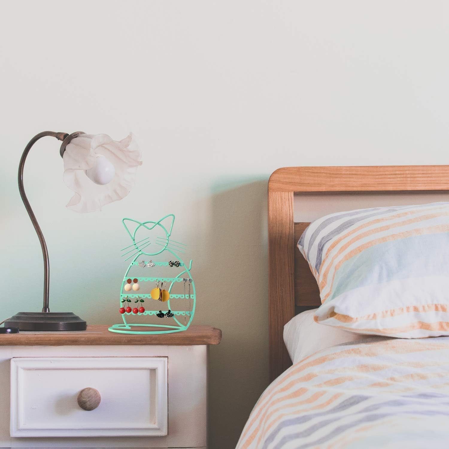 Cat Shaped Earring Holder Stand - Metal 48 Stud Holes, Jewelry Display Vanity Organizer for Girls - Jade