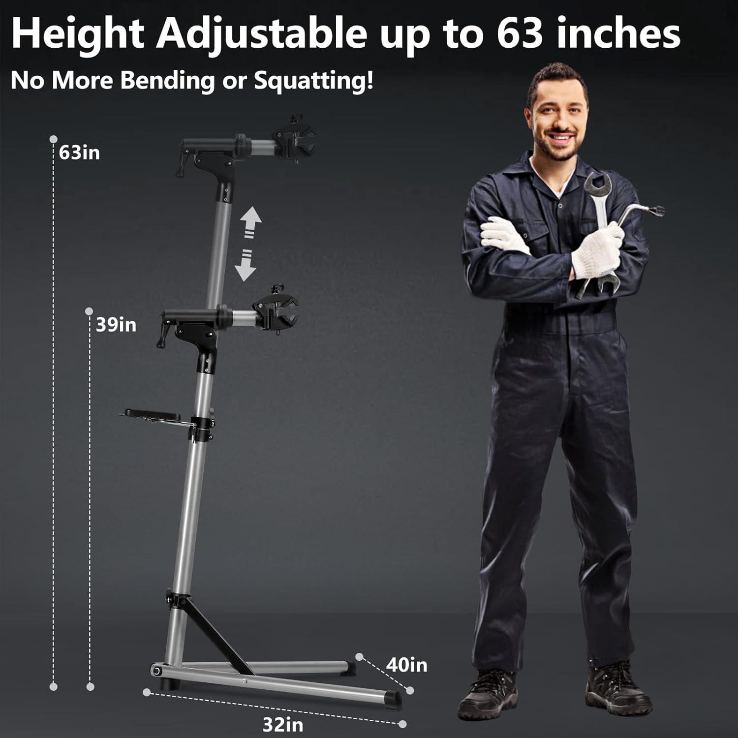 Bike Repair Stand Premium Aluminum Bike Stand for Maintenance, 68Lbs Capacity, Height-Adjustable, 360° Rotatable Clamp, Tool Tray Included