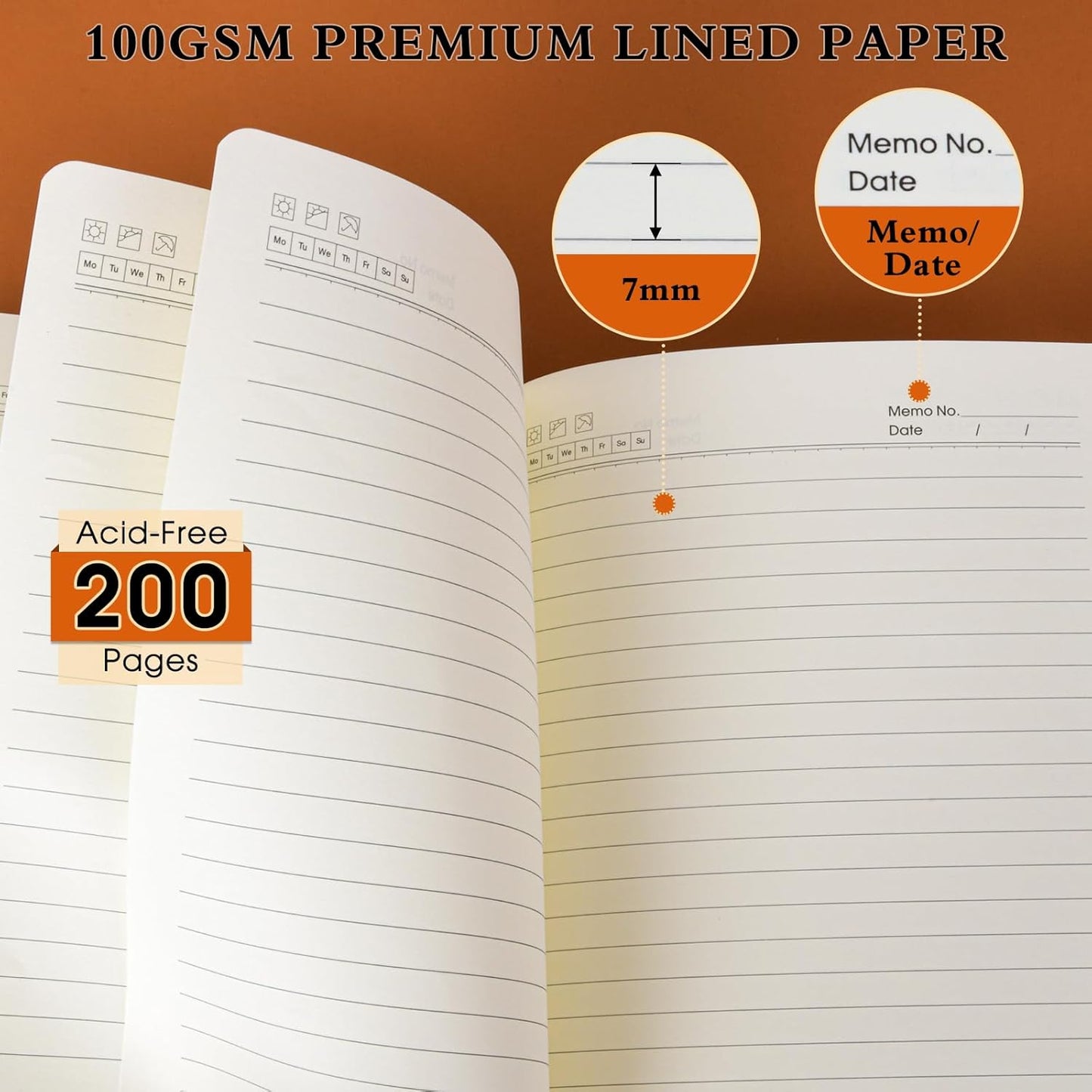Lined Journal Notebook for Men, Leather Hardcover Notebook with Pen, A5 Journaling Notebooks for Work, 200 Pages 100 GSM Thick College Ruled Diary for Writing, Business, Office 5.75" X 8.38" Brown