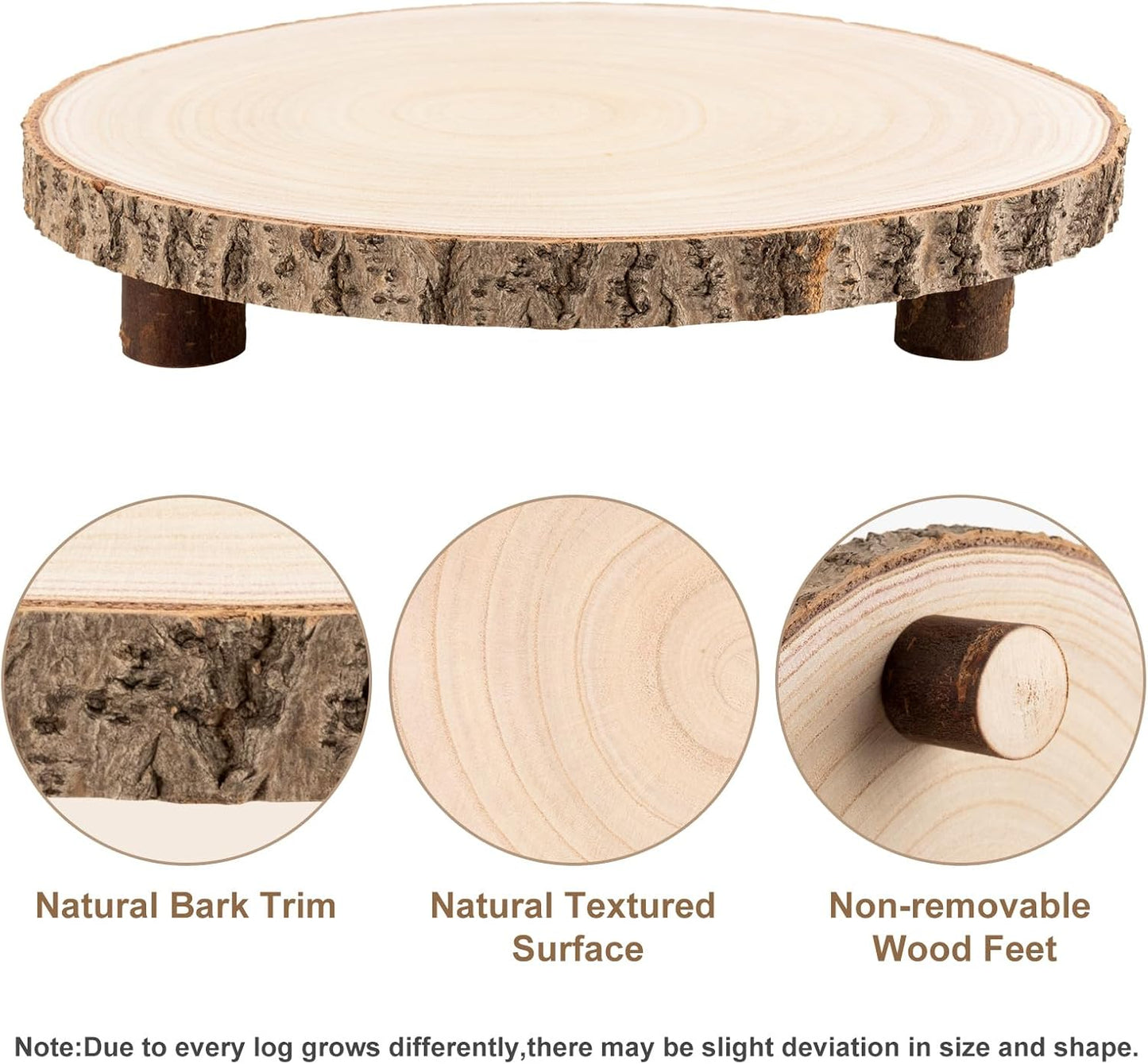 Wood Cake Stand, 10-11 Inch Wood Slice with Legs, Rustic Slice Cake Stand, for Wedding Table Centerpieces, Woodlandthemed Parties, Event, Birthday Party