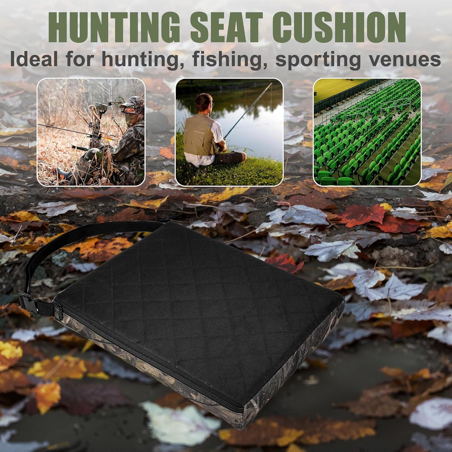 1PCS Portable Hunting Seat Cushion, 16.5 X 14.1 X2.3In Thickening Lightweight Outdoor Cushion, Waterproof Sponge Dirty Proof Pad for Hunting, Camping, Stadium, Outdoor Sports(Water Plants)